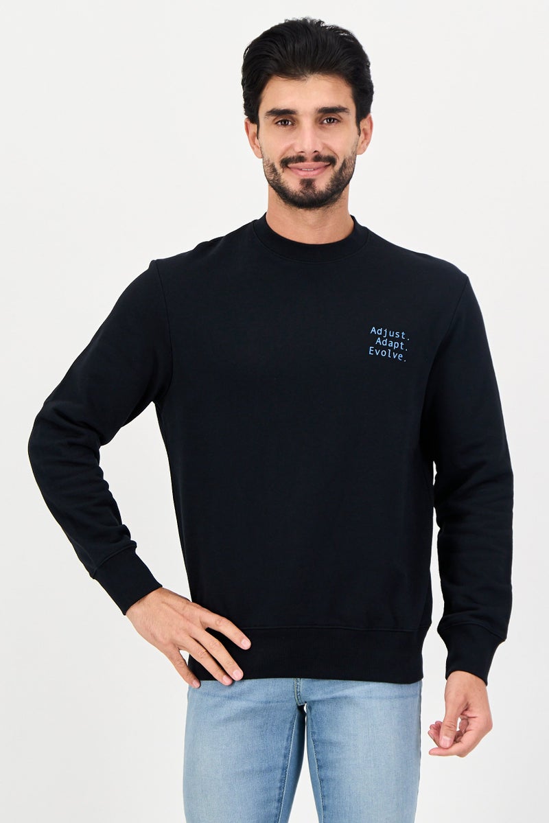 D RT Men Crew Neck Graphic Print Long Sleeve Sweatshirt, Black - Image 1